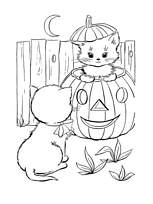 coloriage chaton dans citrouille d halloween